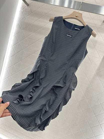 ♥2025 new product Plaid lace vest skirt