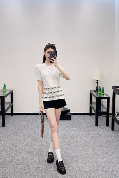 25 new product Embroidered knitted short sleeves