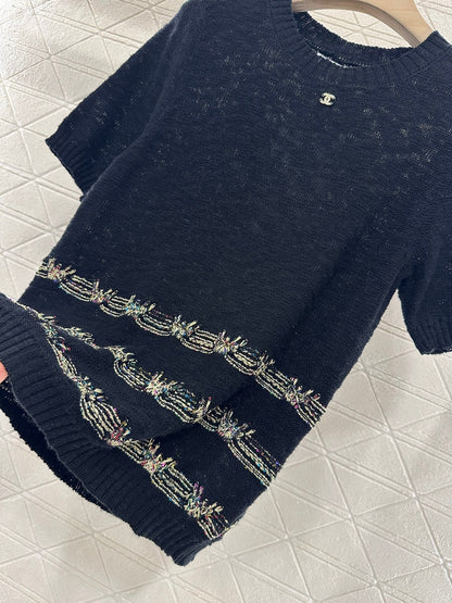 ♥2025 new product Embroidered knitted short sleeves