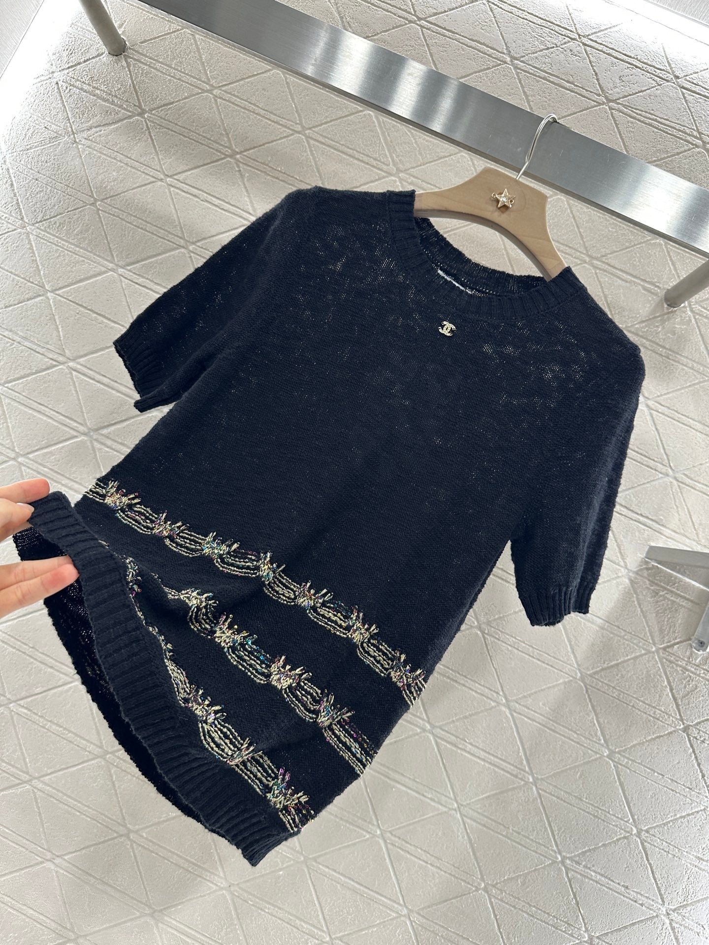 ♥2025 new product Embroidered knitted short sleeves