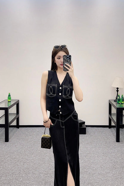 2025 new product Vest slit long skirt suit