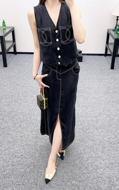 2025 new product Vest slit long skirt suit