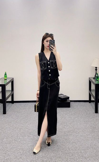 2025 new product Vest slit long skirt suit