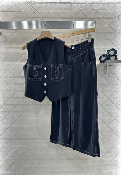 2025 new product Vest slit long skirt suit
