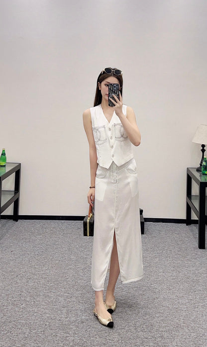 2025 new product Vest slit long skirt suit
