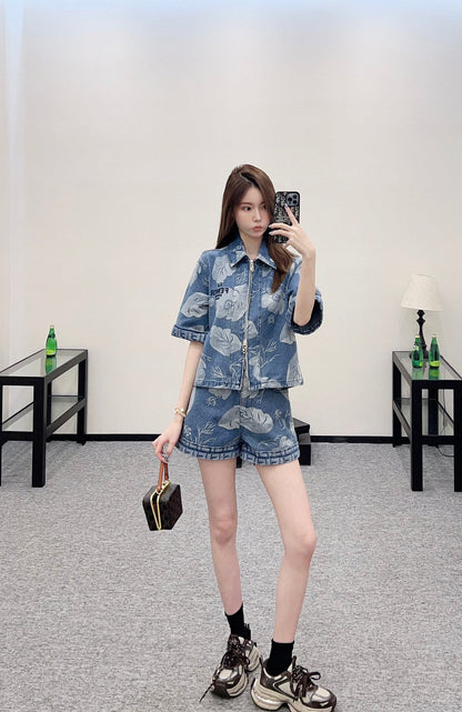 2025 new product Denim jacket and shorts set