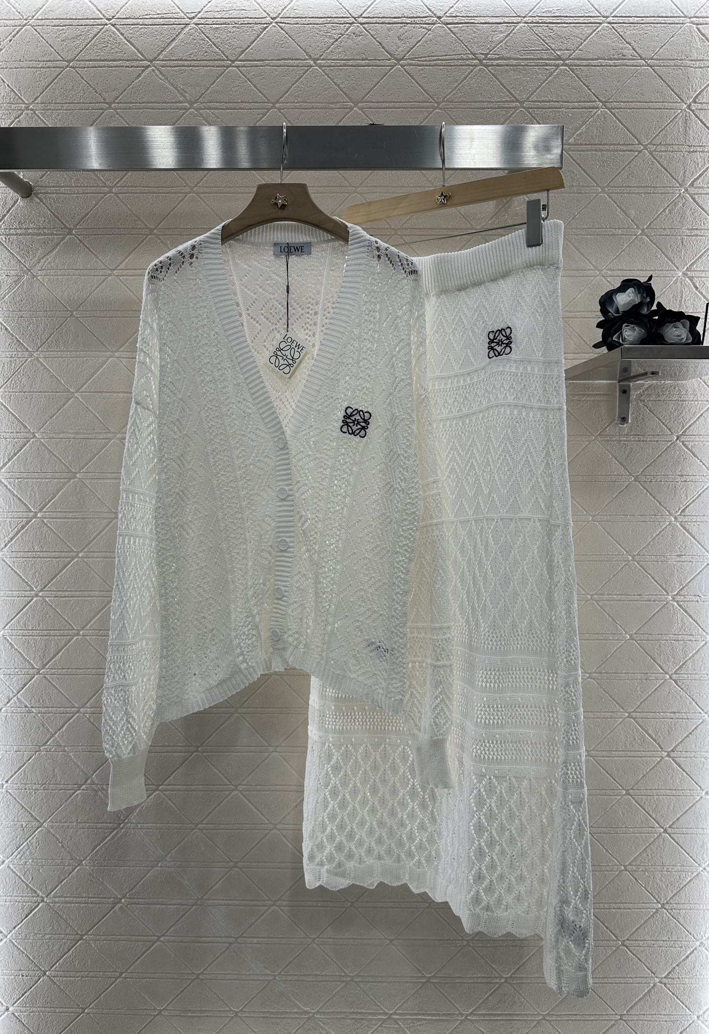 2025 new product Hollow cardigan and skirt set