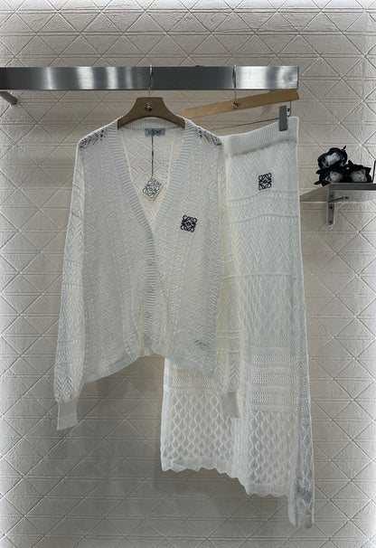 2025 new product Hollow cardigan and skirt set