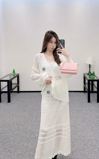 2025 new product Hollow cardigan and skirt set