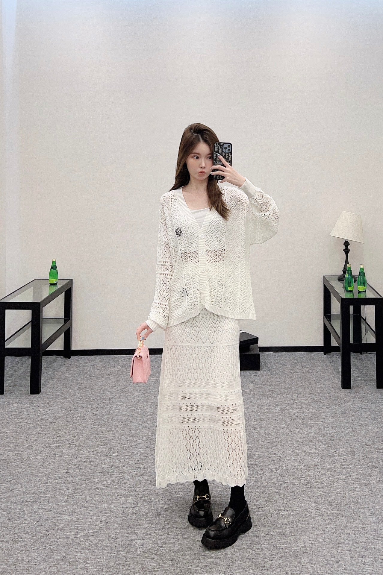 2025 new product Hollow cardigan and skirt set