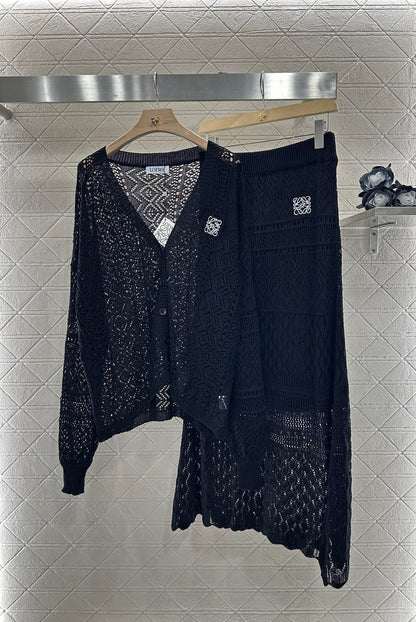 2025 new product Hollow cardigan and skirt set