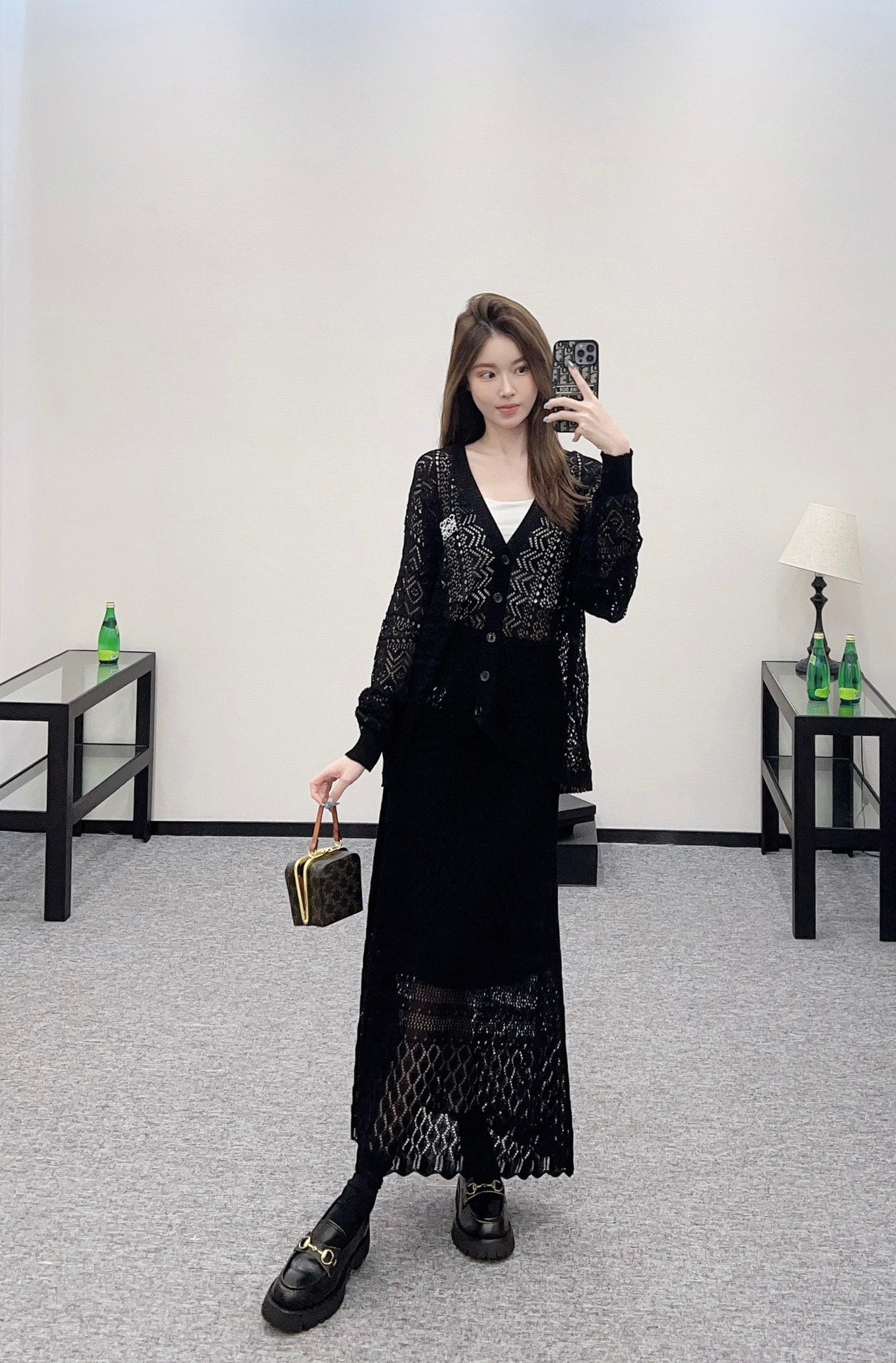 2025 new product Hollow cardigan and skirt set