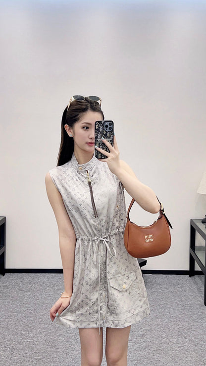 New Arrival Zippered Printed Vest Dress