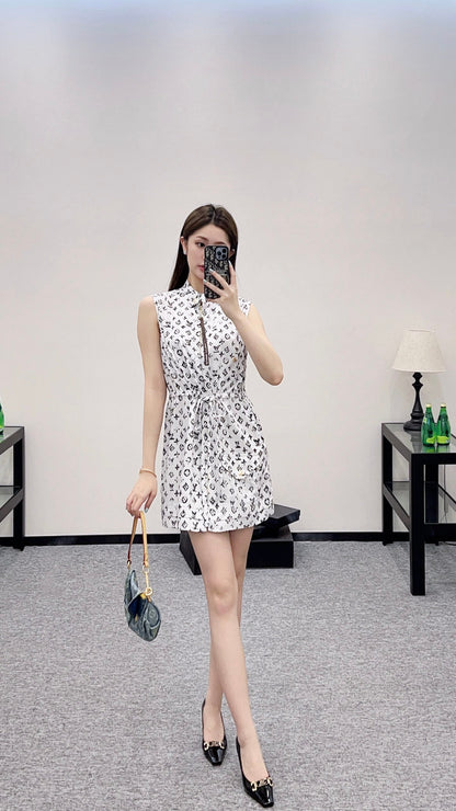 New Arrival Zippered Printed Vest Dress