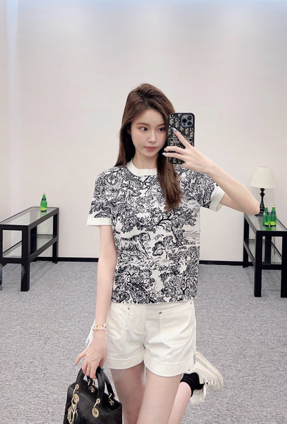 2025 new product Jacquard knitted short sleeves