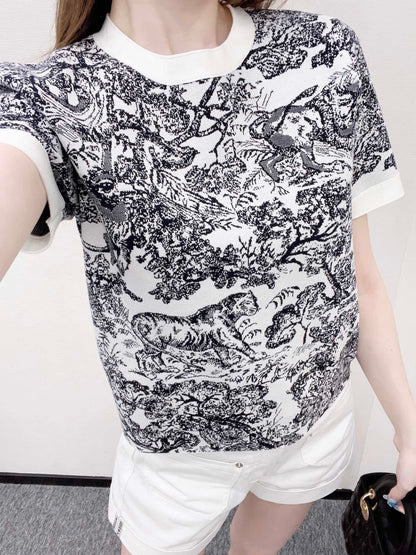 2025 new product Jacquard knitted short sleeves