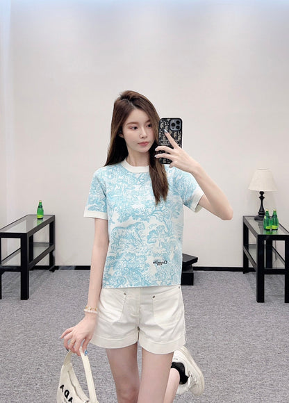 2025 new product Jacquard knitted short sleeves