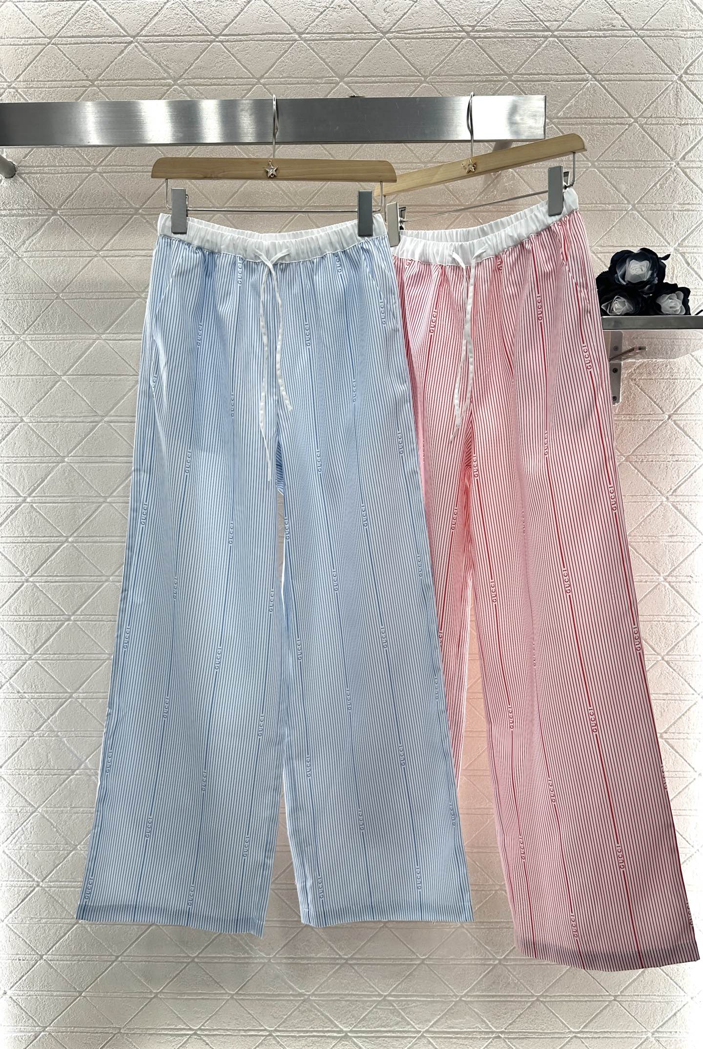 2025 new product Drawstring striped trousers