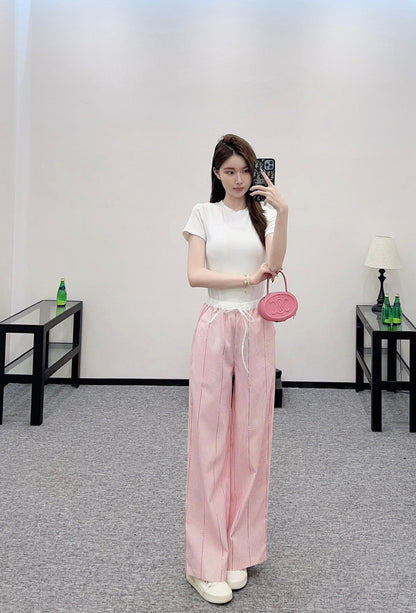 2025 new product Drawstring striped trousers