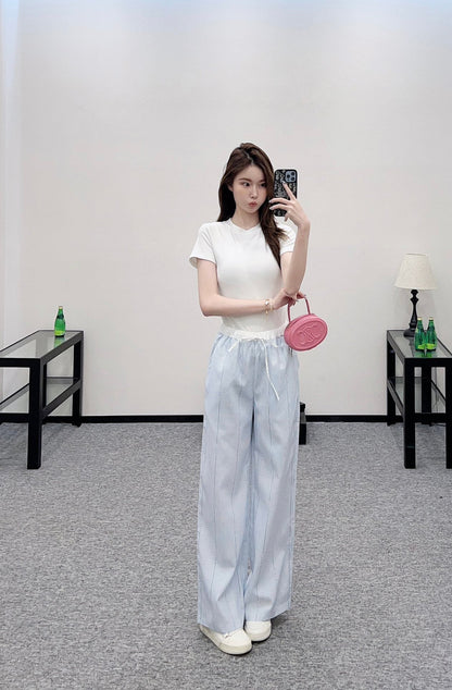 2025 new product Drawstring striped trousers