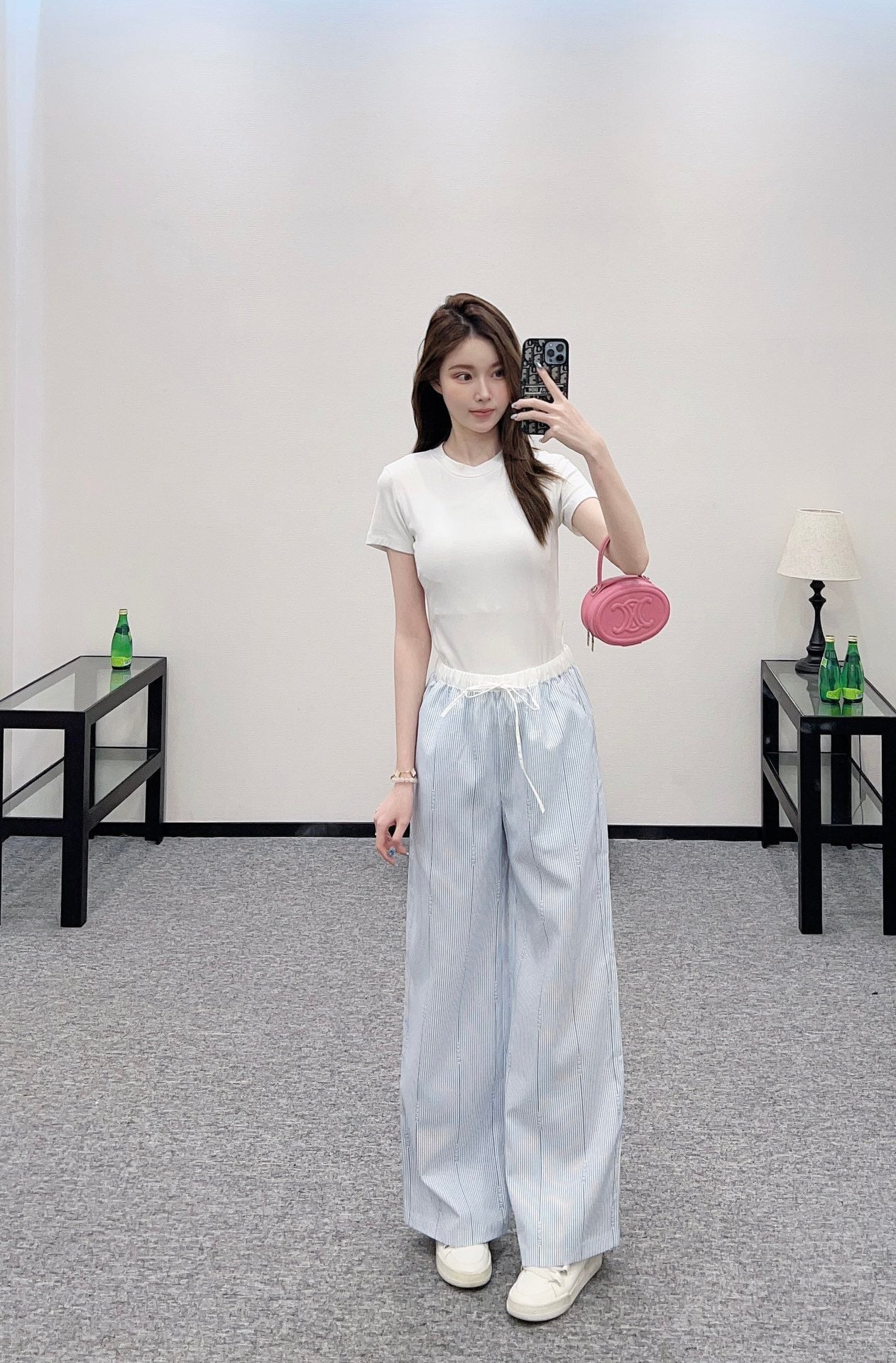 2025 new product Drawstring striped trousers