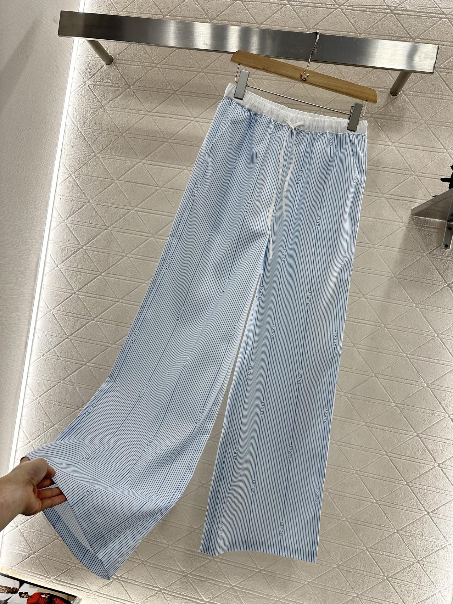 2025 new product Drawstring striped trousers