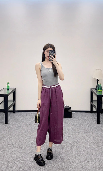 2025 new product Linen cropped pants