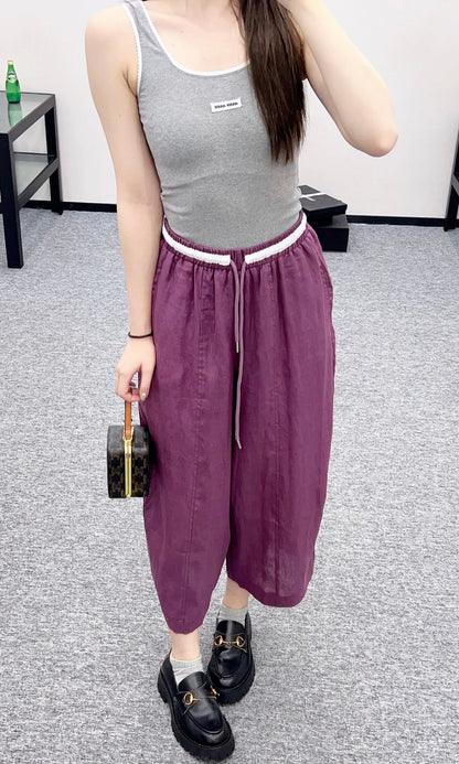 2025 new product Linen cropped pants