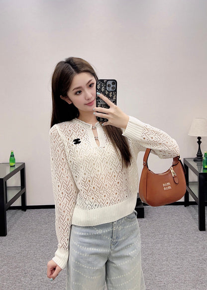 2025 new product Pearl hollow long sleeves