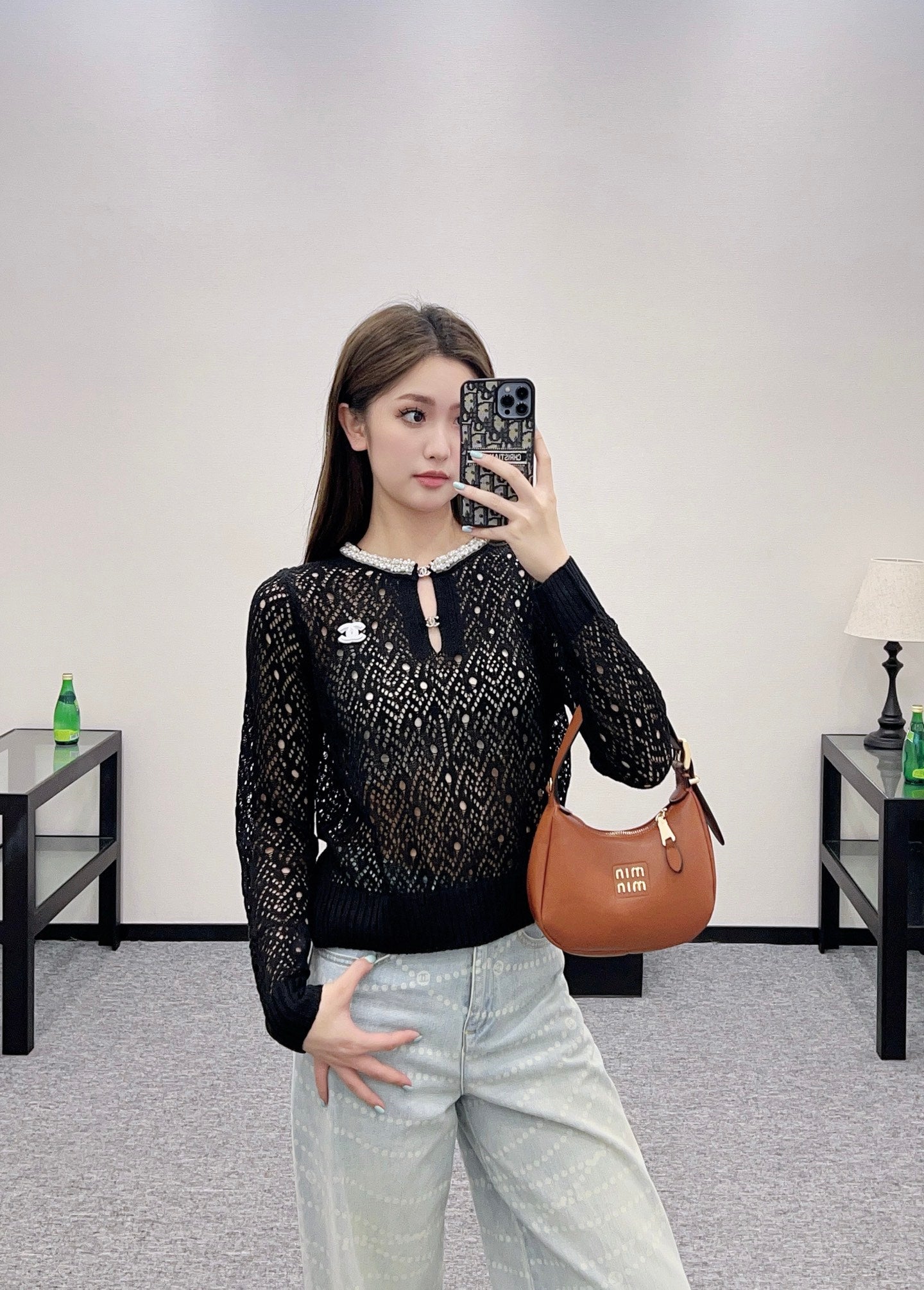 2025 new product Pearl hollow long sleeves