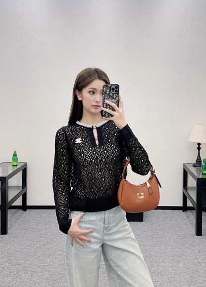 2025 new product Pearl hollow long sleeves