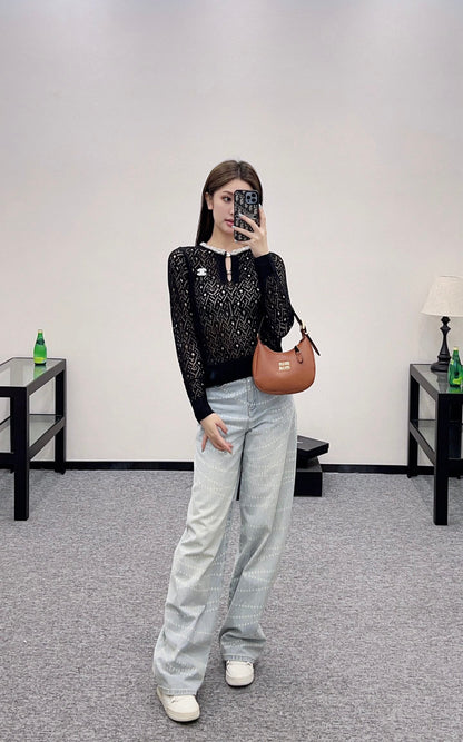 2025 new product Pearl hollow long sleeves