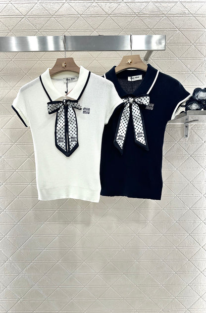 2025 new product Bow knitted short sleeves