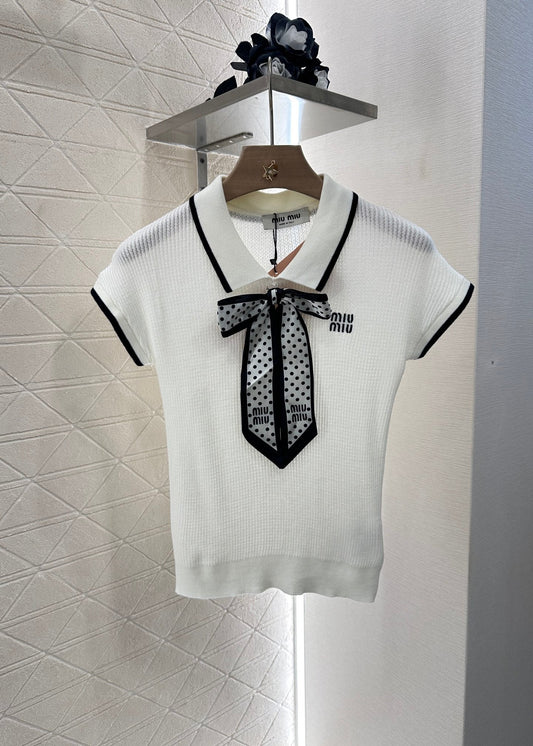 2025 new product Bow knitted short sleeves