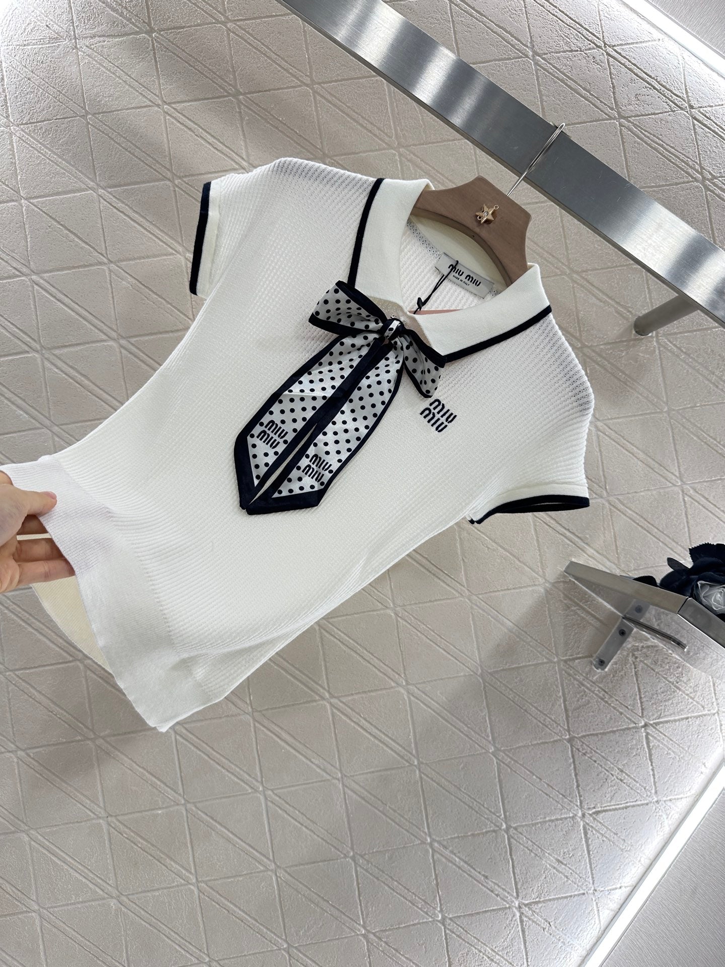 2025 new product Bow knitted short sleeves