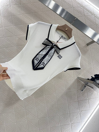 2025 new product Bow knitted short sleeves