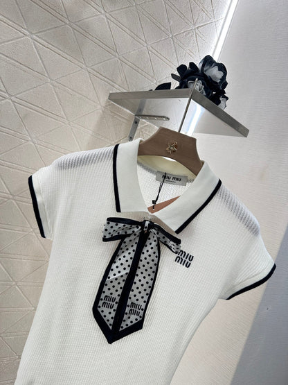 2025 new product Bow knitted short sleeves