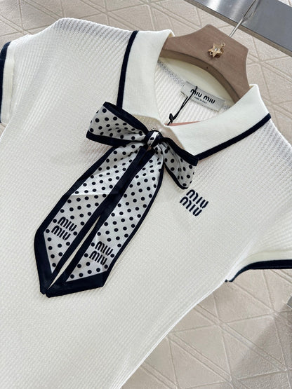 2025 new product Bow knitted short sleeves