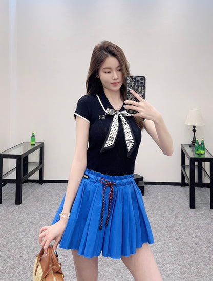 2025 new product Bow knitted short sleeves