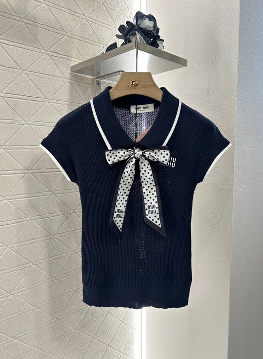 2025 new product Bow knitted short sleeves