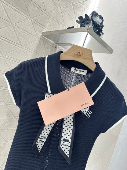 2025 new product Bow knitted short sleeves