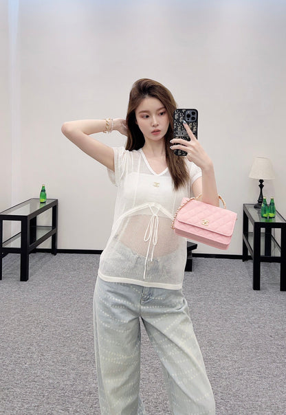 2025 new product Hollow knitted short sleeves