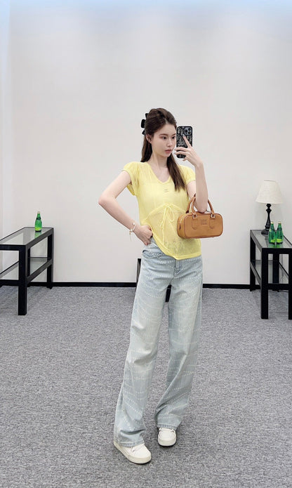 2025 new product Hollow knitted short sleeves