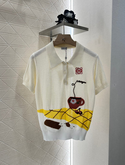 2025 new product Embroidered knitted short sleeves