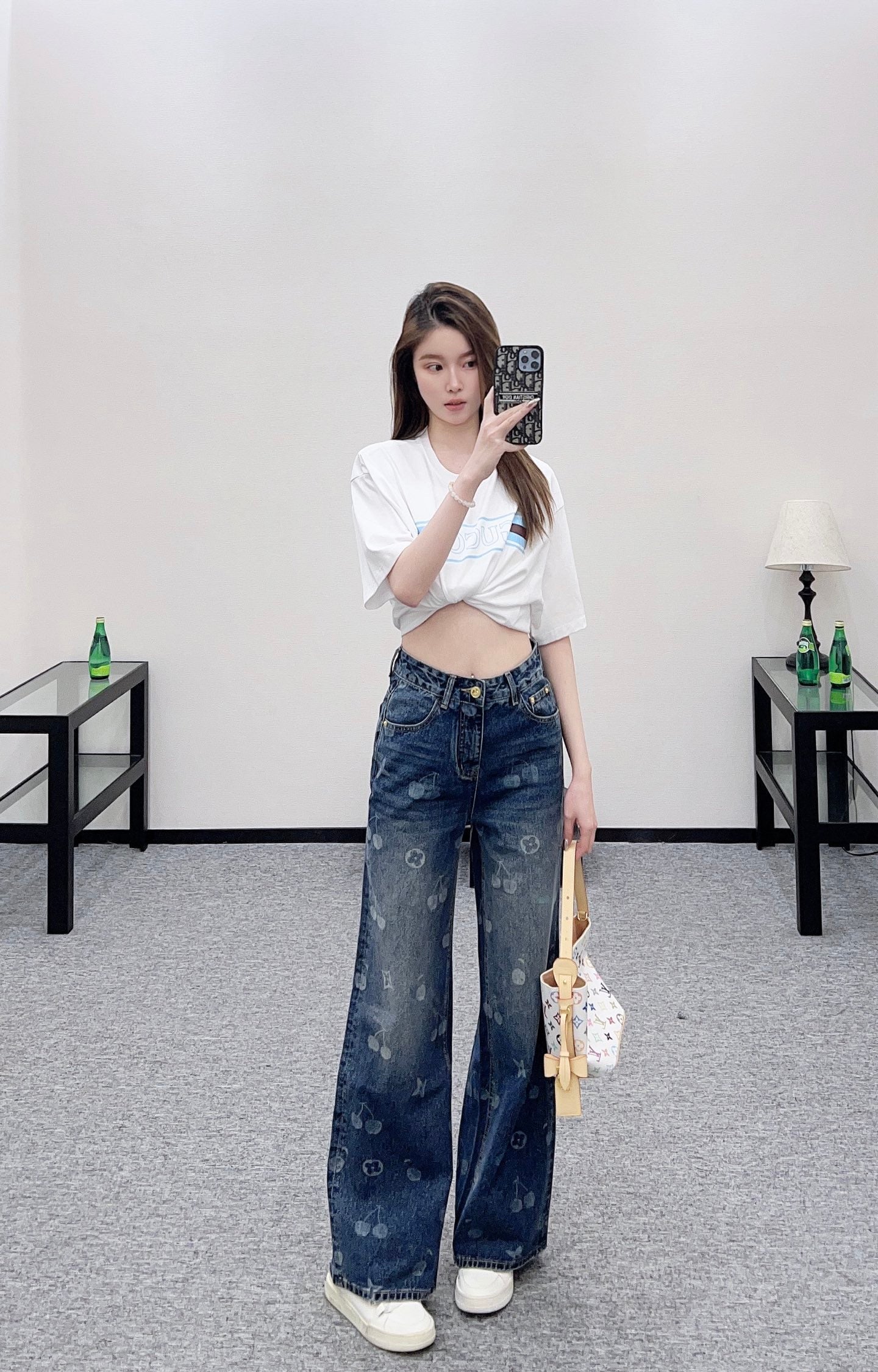 25fw Straight-leg cherry laser denim trousers