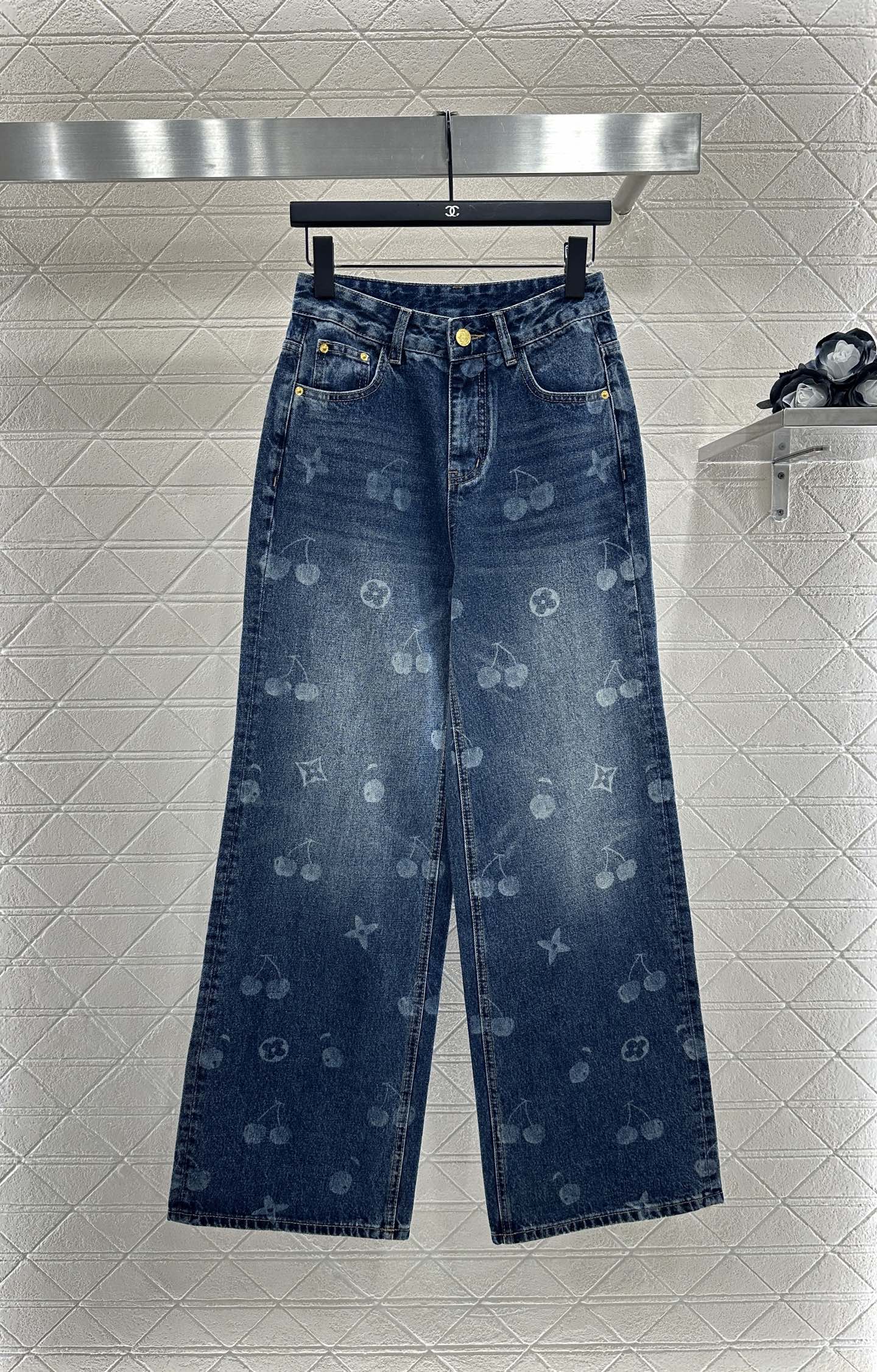 25fw Straight-leg cherry laser denim trousers