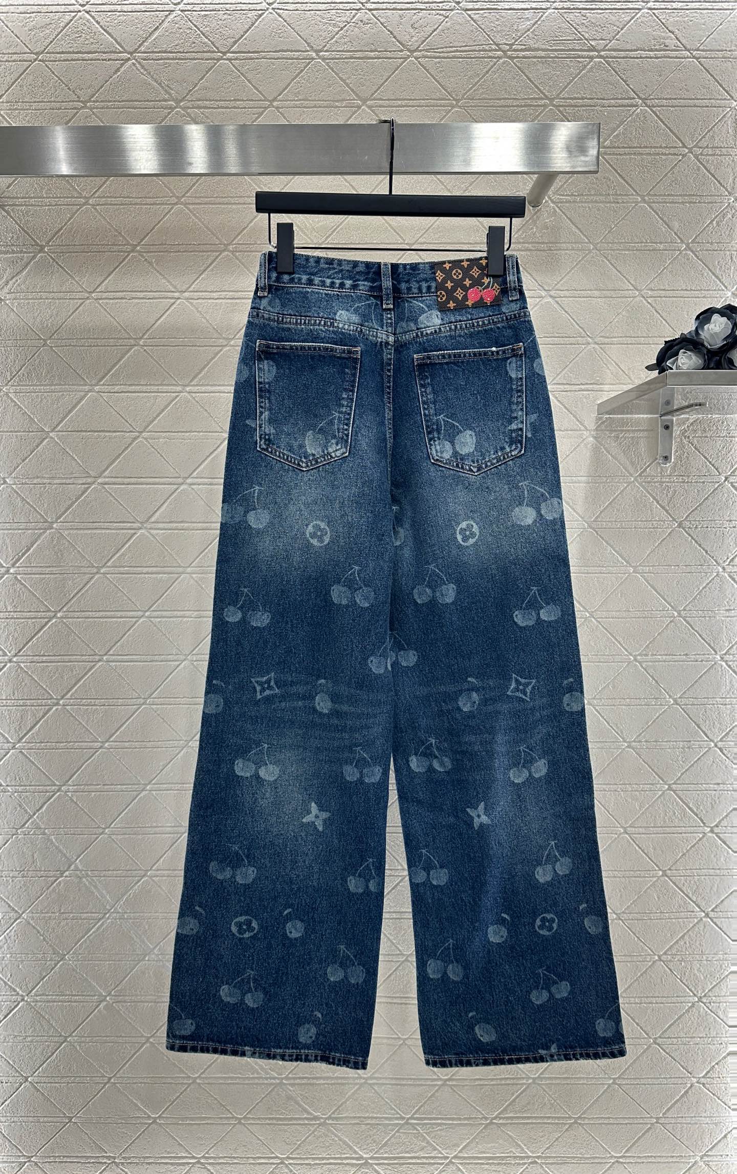 25fw Straight-leg cherry laser denim trousers