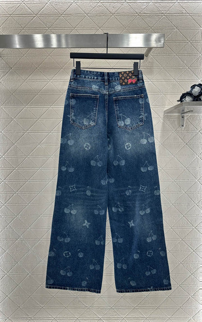 25fw Straight-leg cherry laser denim trousers
