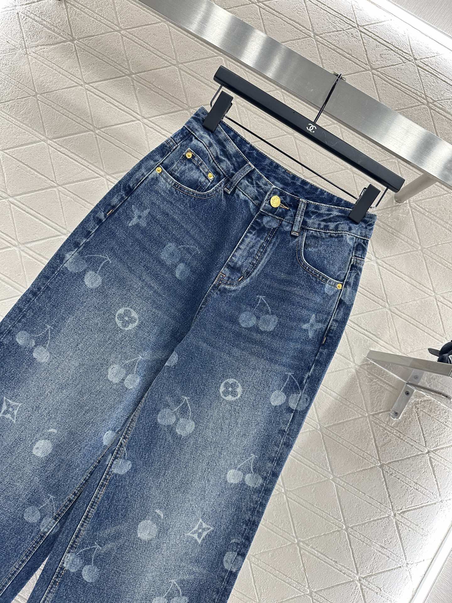 25fw Straight-leg cherry laser denim trousers