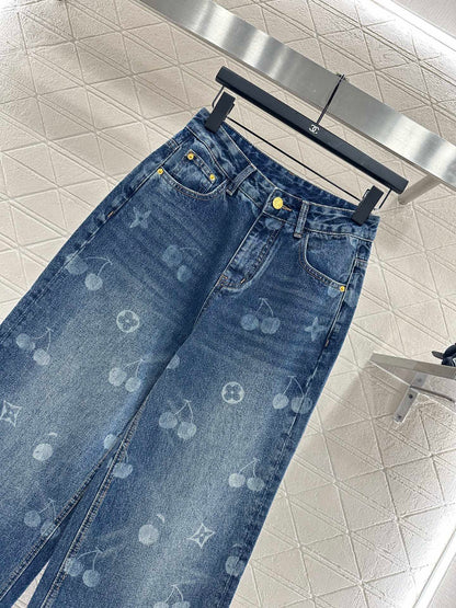 25fw Straight-leg cherry laser denim trousers